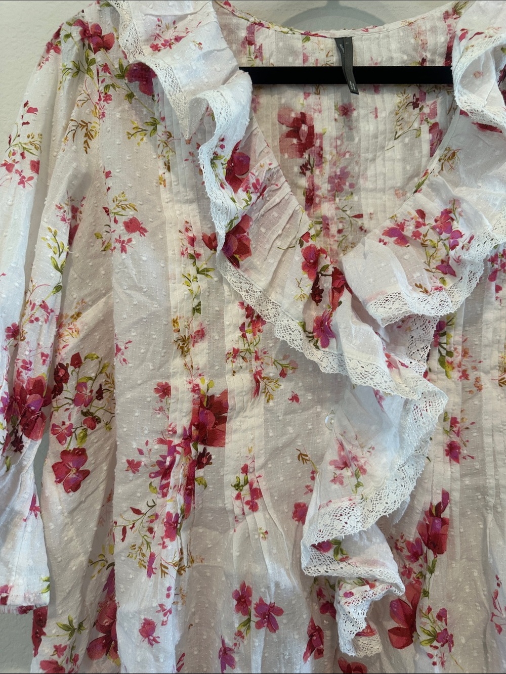 Anthropologie White Floral Ruffle V-Neck Peplum Blouse - Picture 6 of 8